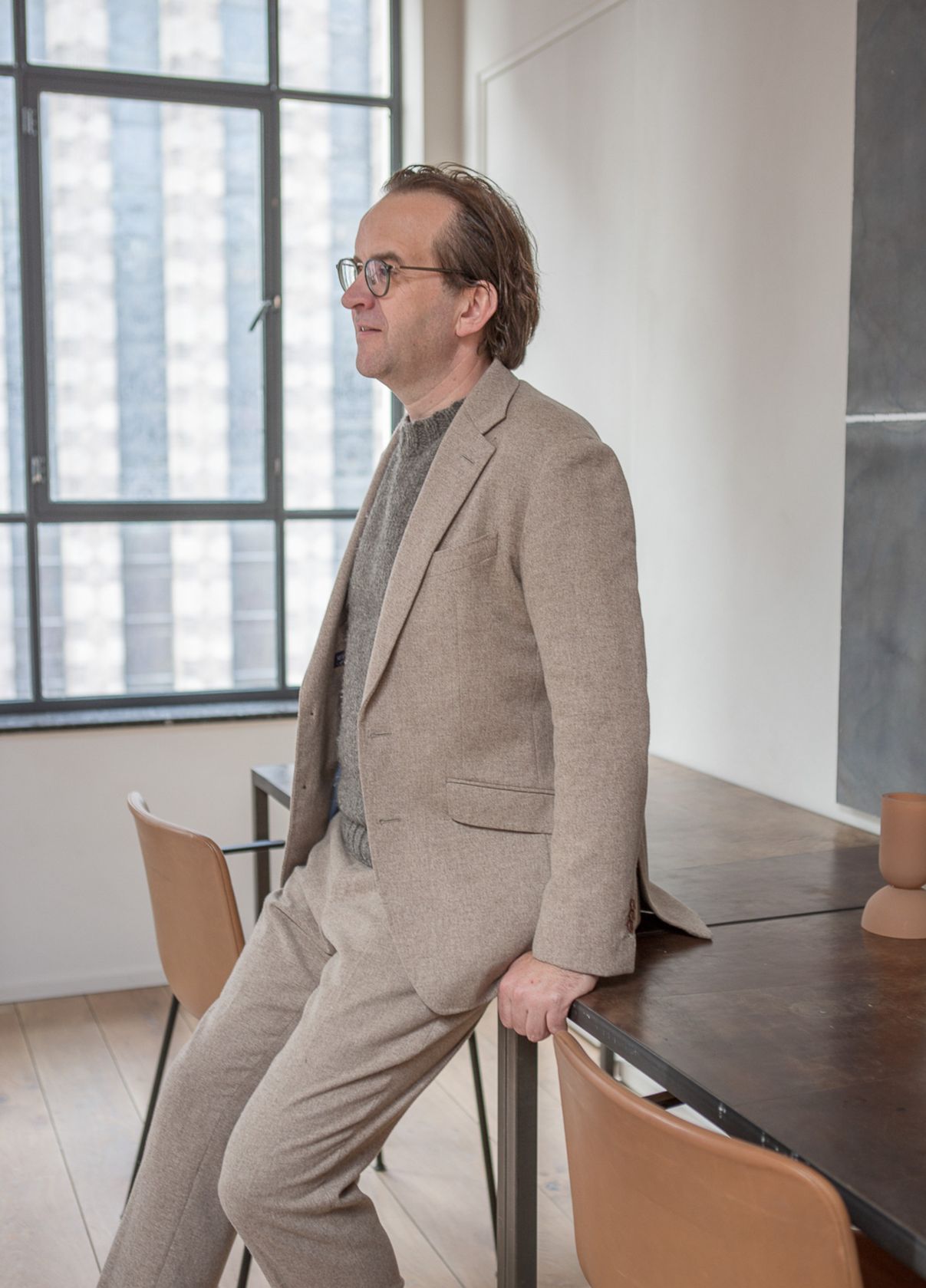 Beige Flannel pak van Huddersfield stof