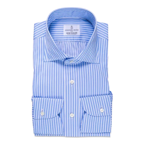 Overhemd Blauw Gestreept Twill Katoen - Emanuel Berg