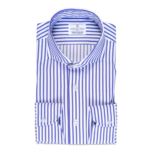 Overhemd Blauw Streepje Twill Katoen - Emanuel Berg